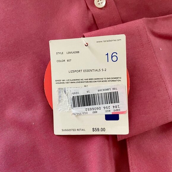 Liz Claiborne No Iron Button Down Long Sleeve Shirt Women's 16 New with Tags - Picture 8 of 9
